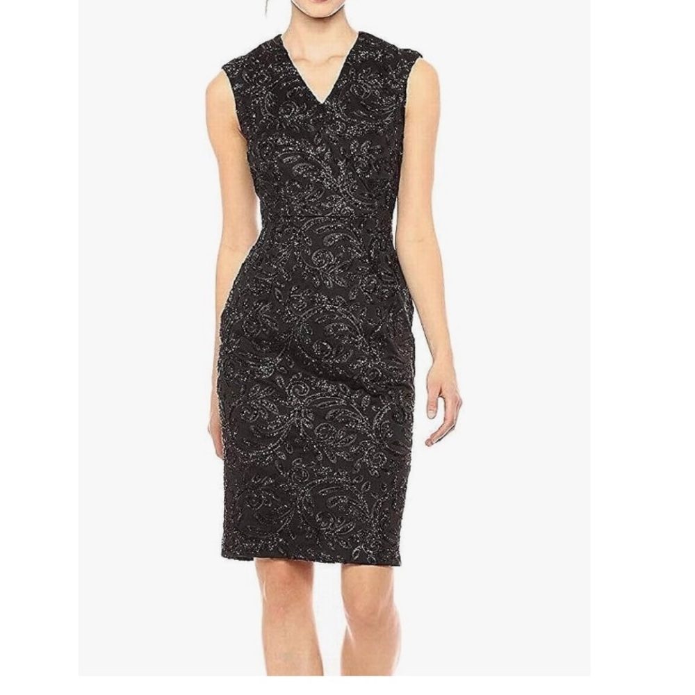 Calvin Klein Women's Black Embroidered V-Neck Sheath Dress